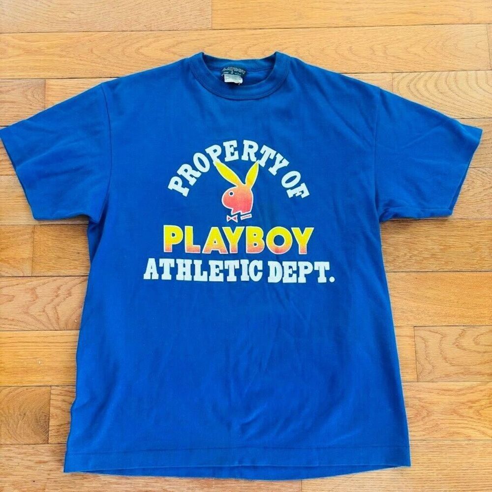 Vintage Playboy Athletic Dept. Made In USA T-Shirt Size L (S)‎ Single Stitch